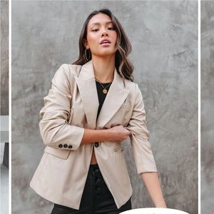 FAUX LEATHER POCKETED BLAZER - LIGHT TAUPE
